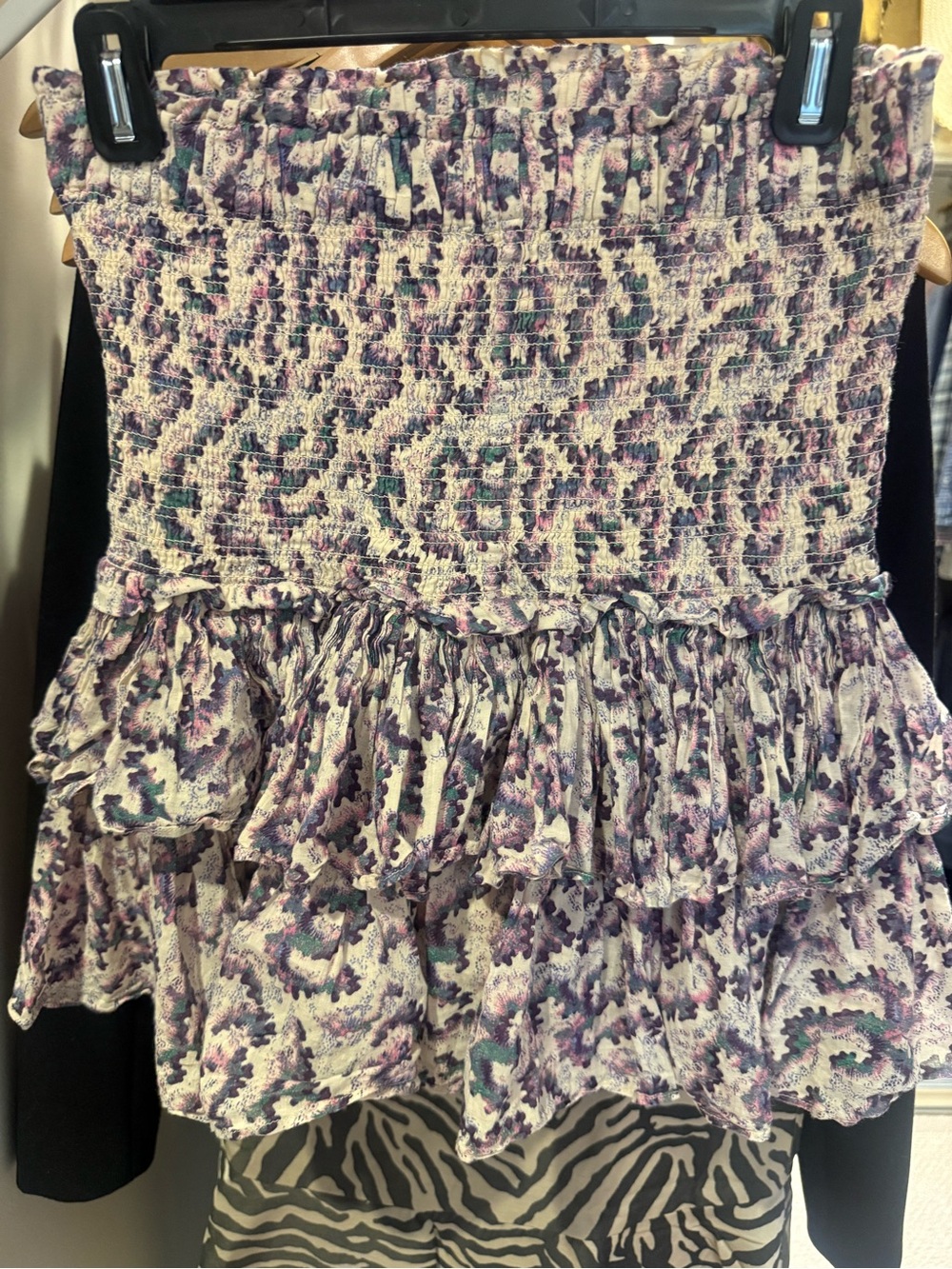 Isabel Marant Lavender Floral Smocked Tiered Mini Skirt